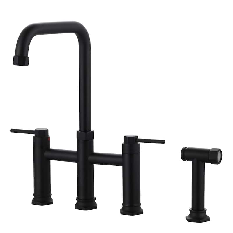 WOWOW Minimalist Bridge Kitchen Faucet with Side Sprayer - Matte Black