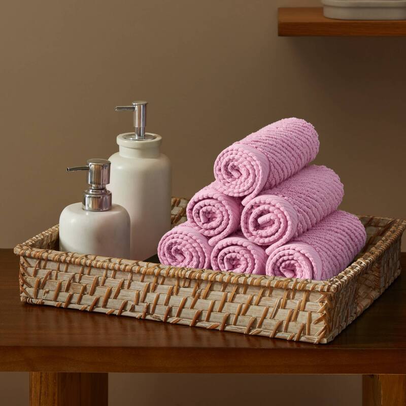 Madison Park Diagonal Ribbed Cotton Quick Dry Towel Set - 6 Washcloths:13"W x 13"L  - Pink