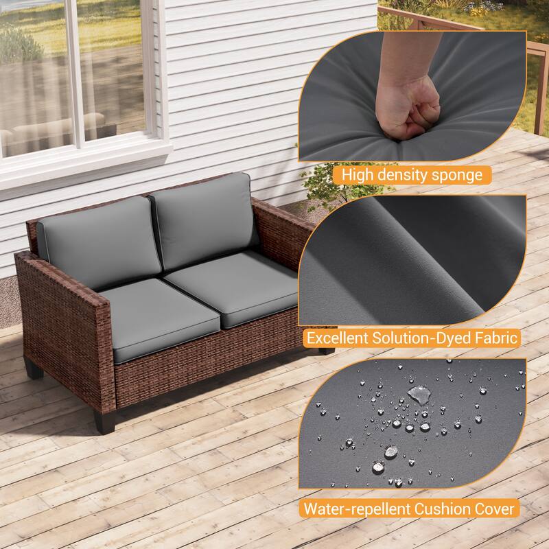 Livoosun Patio Loveseat Sofa Outdoor Wicker Couch, 2-Seater Furniture with High Back and Removable Cushions