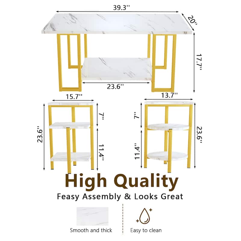 Coffee Table Set of 3, 3-Piece Table Set, Coffee Table and 2 End Tables, Living Room Table Sets