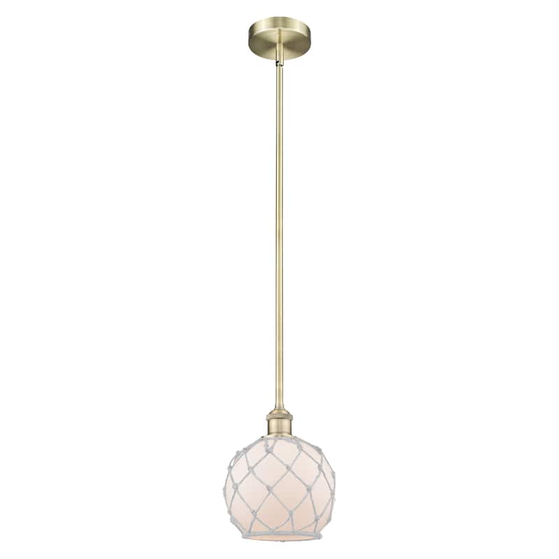 Innovations Lighting Endless Possibilities Edison - Farmhouse Rope - 1 Light 8" Stem Hung Mini Pendant - Antique Brass/White Glass with White Rope