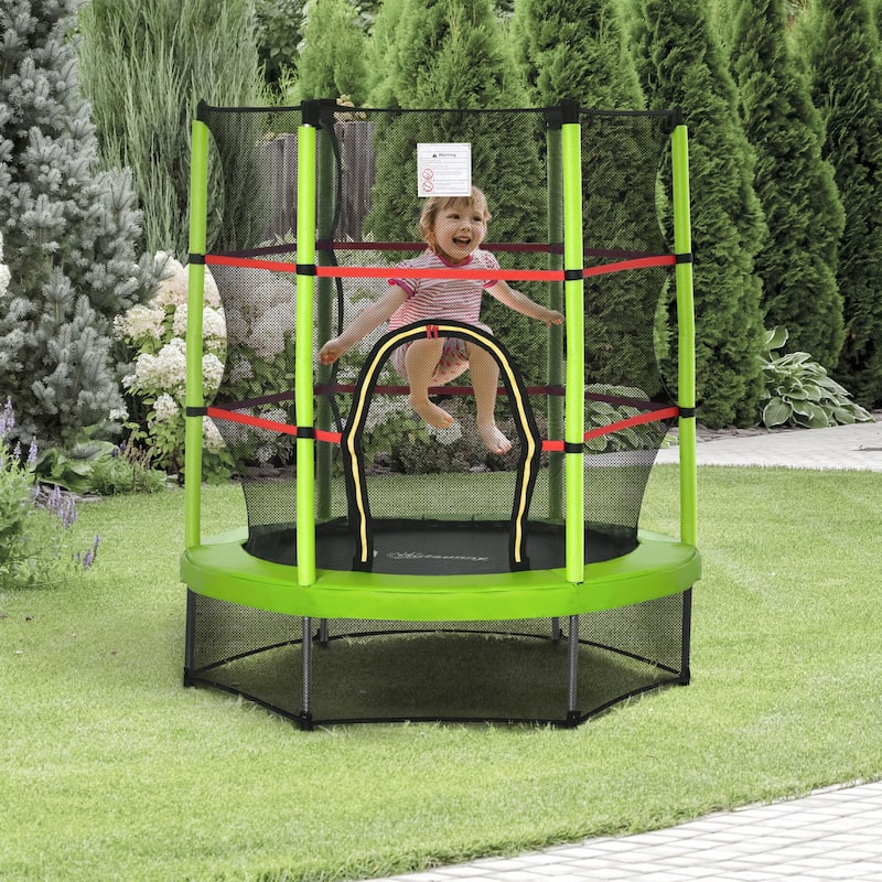 Outsunny 5' Diameter Kids Trampoline with Net for Indoors & Outdoors, Ages 3 to 6 - Green