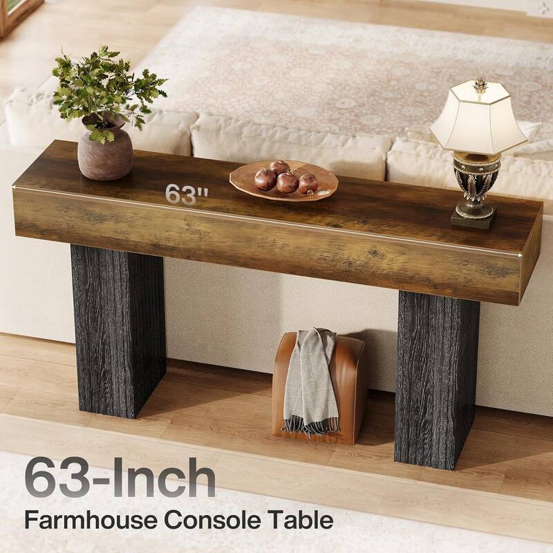 63" Long Farmhouse Console Table Behind The Couch, Wooden Foyer Stand Entry Station for Entryway, Hallway, Living Room