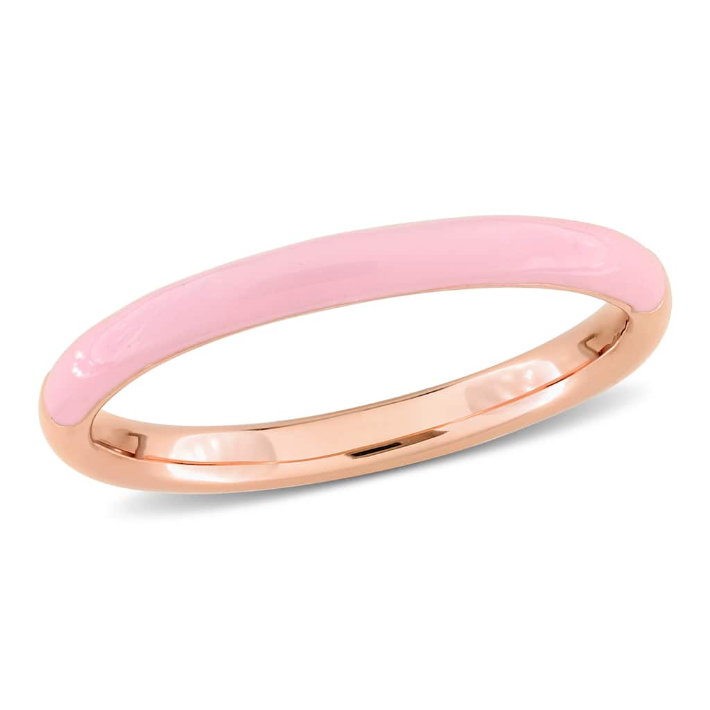Miadora Casual Pink Enamel Band Ring in Rose Silver