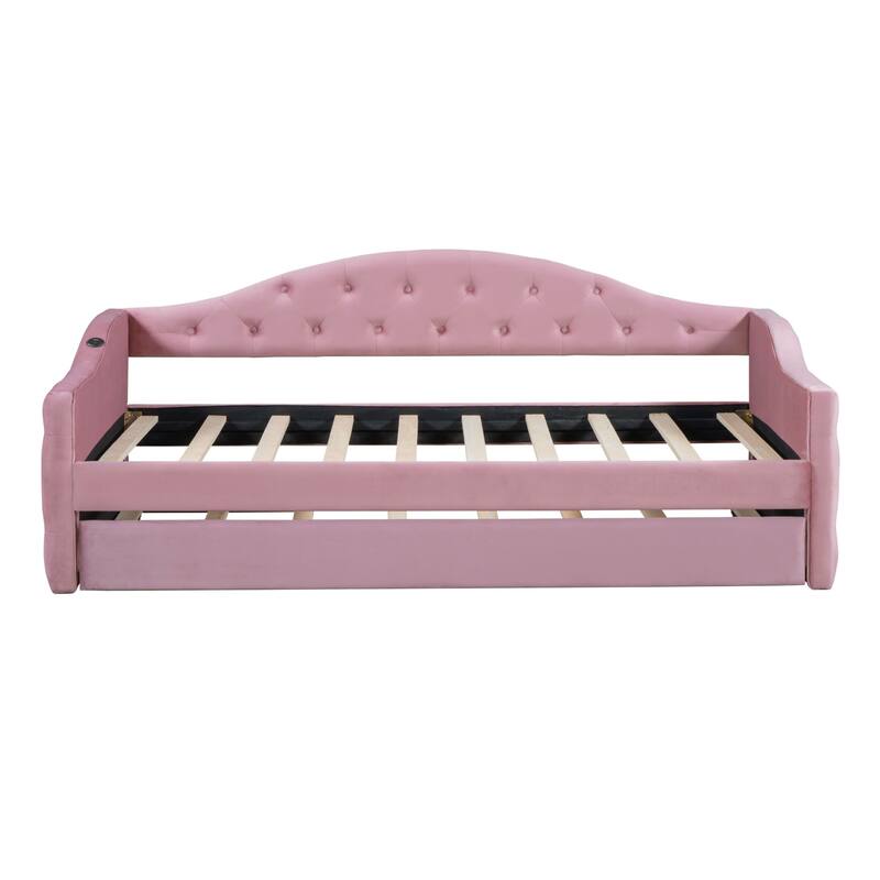 Tufted Upholstered Sofa Bed with Tray