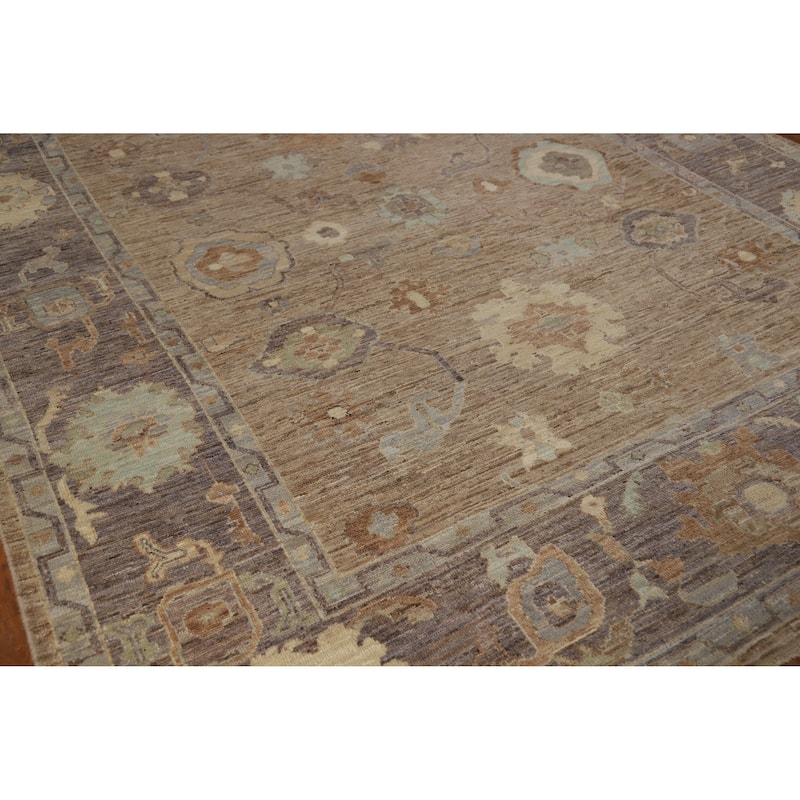 Hand Knotted Oriental 100% Wool Carpet Transitional All-Over Brown Oushak Area Rug - 9' 10'' X 8' 2''