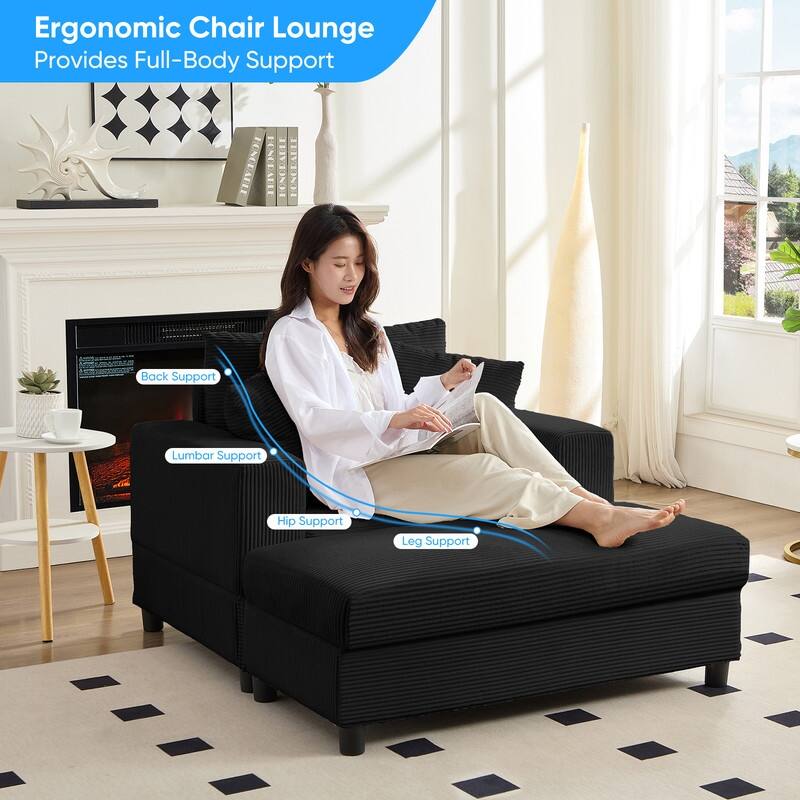 Mixoy Corduroy Chaise Lounge Deep Seat Sleeper Sofa Chair with Storage Ottoman,Upholstered 1-Seater/Loveseat Sofa Couch
