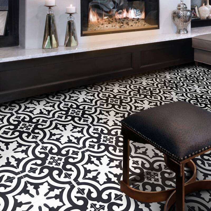 Handmade Tanger in White and Black Tile, Pack of 12 (Morocco)