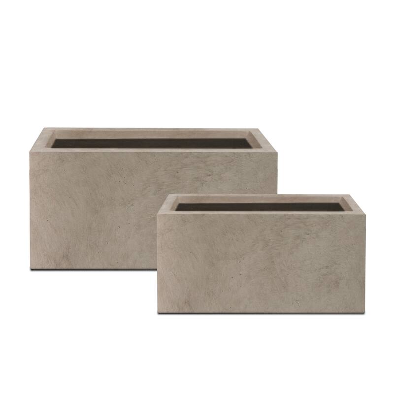 Kante 31.4", 23.6"L Rectangular Lightweight Concrete Long Low Planters (Set of 2), Outdoor/Indoor - Weathered Concrete