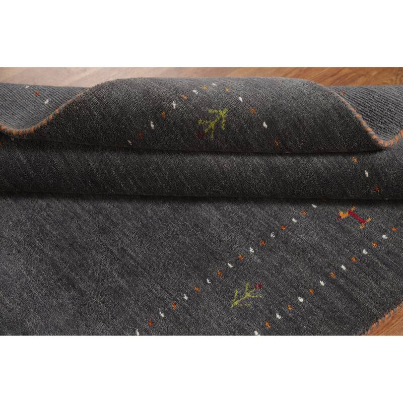 Hand Knotted Oriental 100% Wool Carpet Tribal Tribal Greys & Charcoal Gabbeh Area Rug - 5' 9'' X 4' 0''