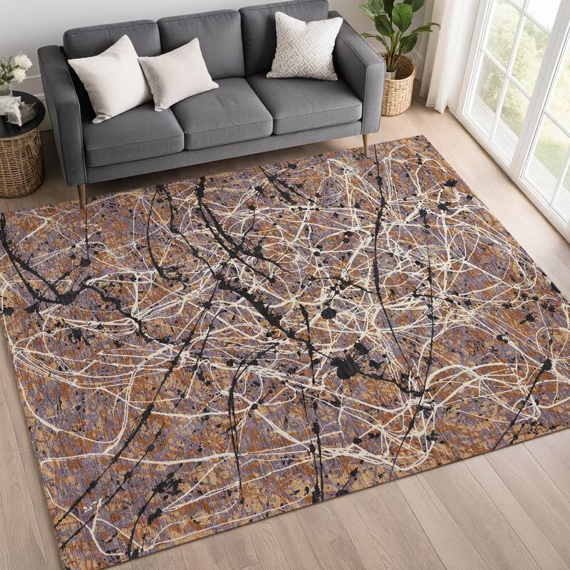 Machine Washable Indoor/ Outdoor Modern Splatter Chantille Rug