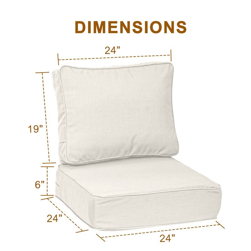 Aoodor 24x24x6 Inch Outdoor Patio Chair Cushions Set, Weather-Resistant Sunbrella Fabric Outdoor Cushion - 24"x24"