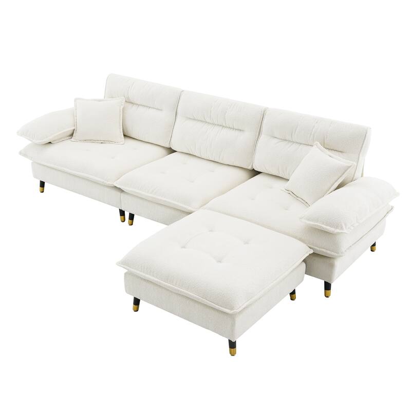 106" L-Shaped 4-Seater Convertible Sectional Sofa with Adjustable Two-Tone Legs and Movable Ottoman in Luxurious Fabric