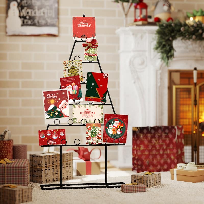 Costway 2 Pack Christmas Tree Card Holder with 36 Round Clips Metal - as pic shows - See Details