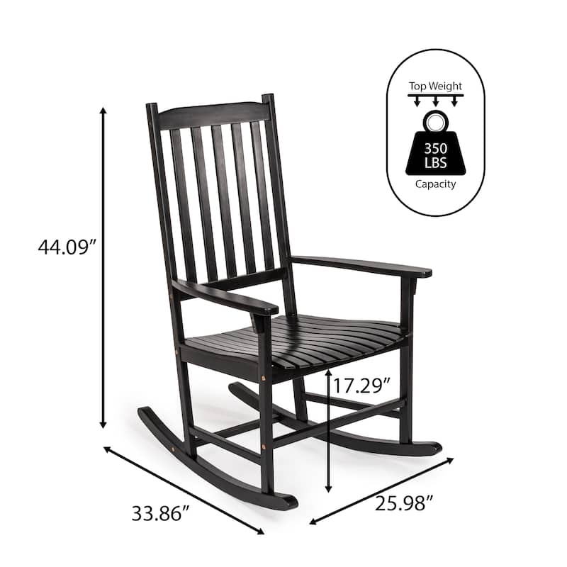 Parker Farmhouse Classic Slat-Back 350-LBS Support Acacia Wood Outdoor Rocking Chair, by JONATHAN Y