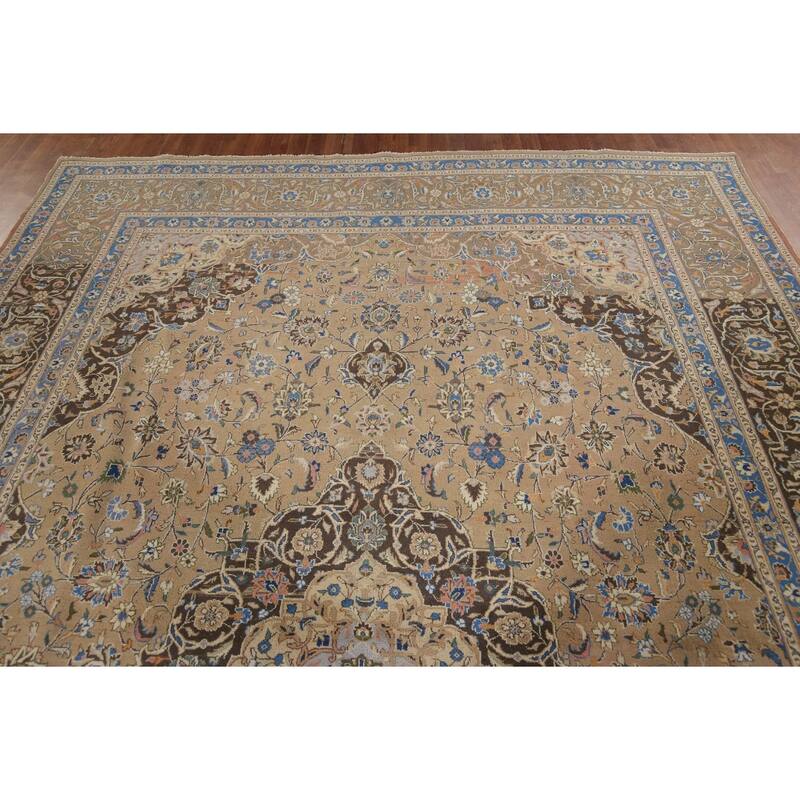 Traditional Mashad Vintage Persian Area Rug Hand-Knotted Wool Carpet - 9'5" x 13'2"