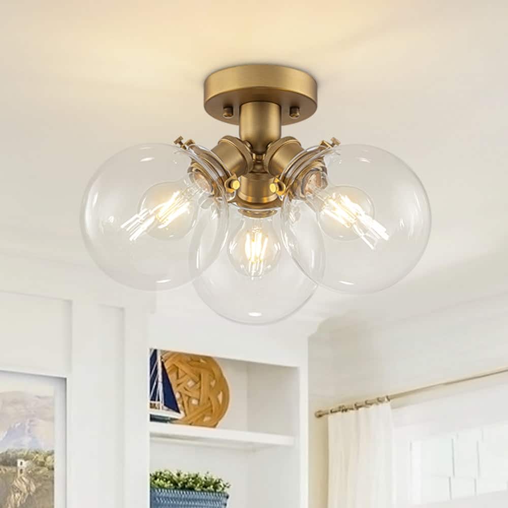 Modern 3-Light Clear Glass Tripple Bubble Semi Flush Mount - 13.8 in