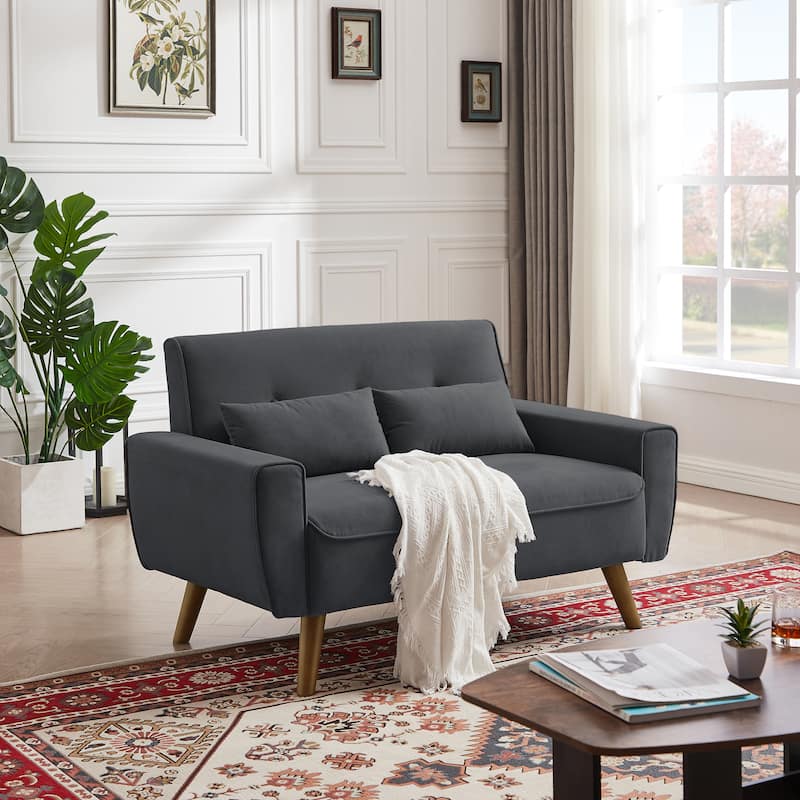 48.82" Small Tufted Loveseat Sofa with 2 Pillows and Tapered Wood Legs