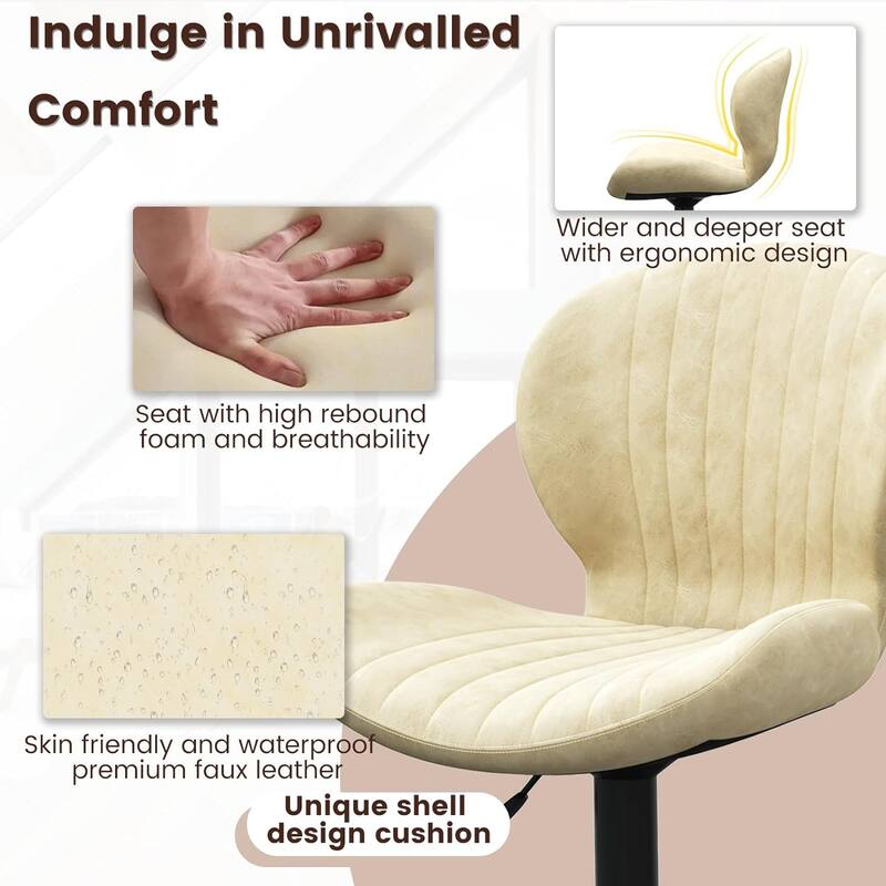BOSSIN Set of 2 Modern Adjustable Bar Stools, Faux Leather Upholstered Swivel Counter Stools - 16.5"D x 19.6"W x 46.9"H
