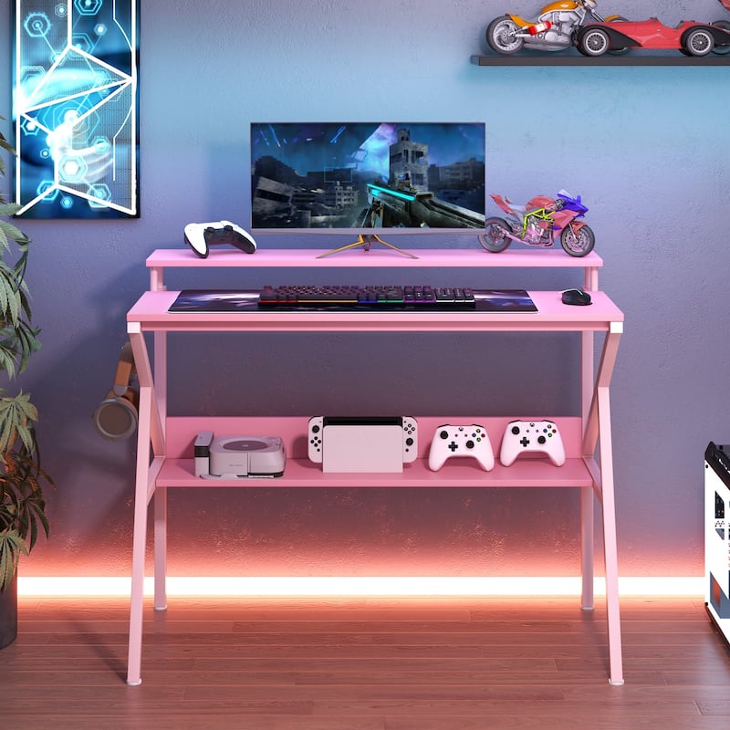 39 Inch Computer Desk with Monitor Shelf and Storage Small Home Office Gaming Table