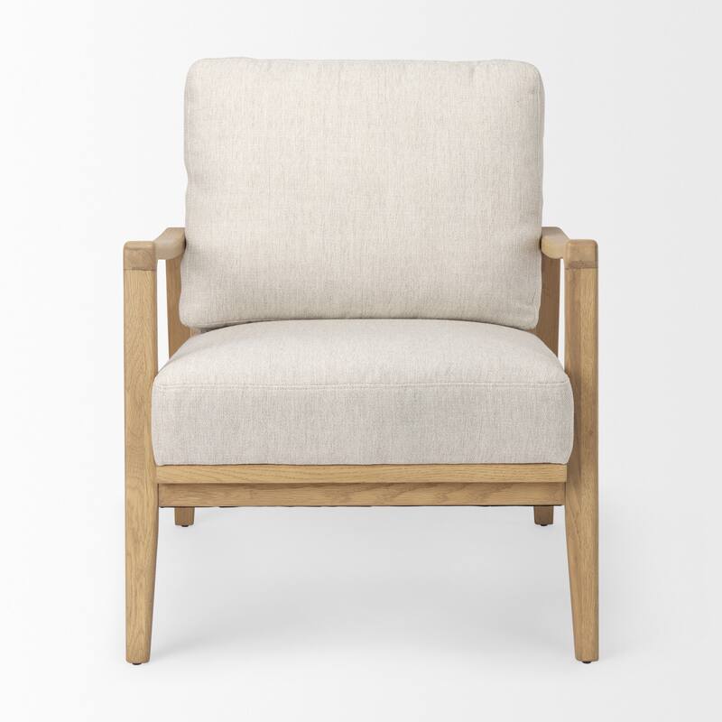 Raeleigh Cream Fabric w/ Light Brown Solid Beechwood Frame Accent Chair - 27.9"W x 34"D x 34.4"H