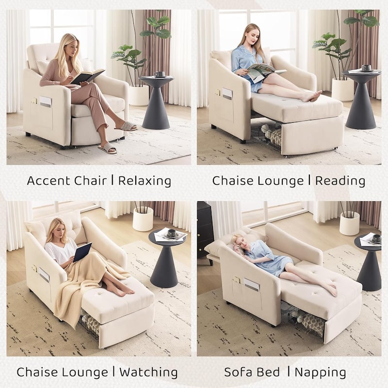 Bezseller Convertible Sofa Bed Chair, 3-in-1 Sleeper Chair with Storage Drawer, Light Gray