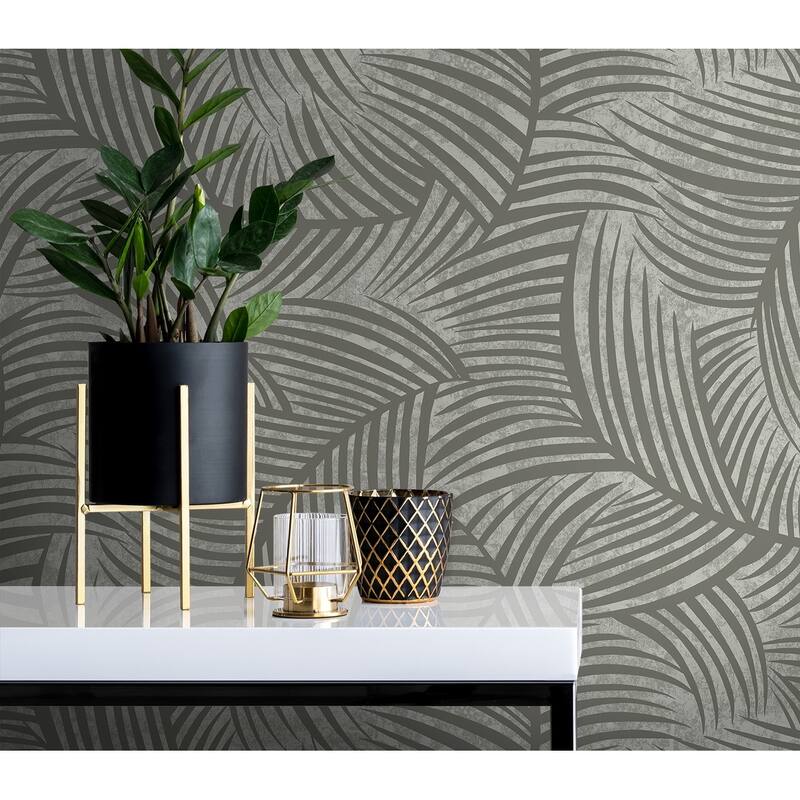 Seabrook Designs Zephyra Palms Glass Beaded Non-Woven Unpasted Wallpaper