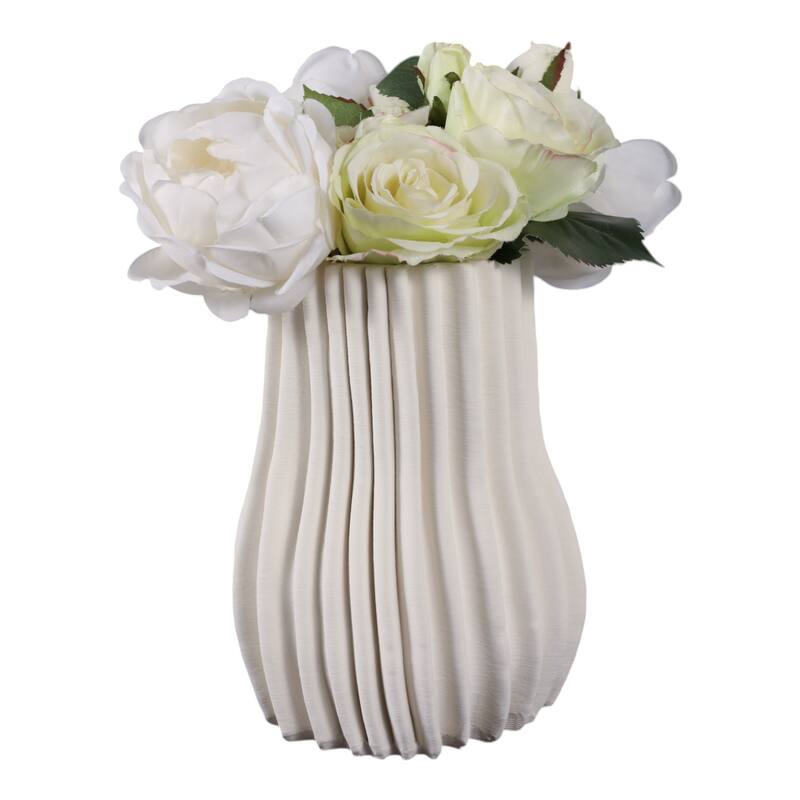 Porcelain Decorative Vase with Sculptural Rippled Design and Textured Contours