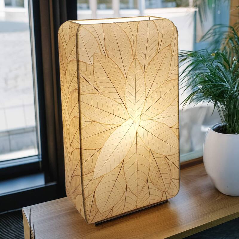 Eangee Handmade Sunburst Table Lamp, Cocoa Leaves Shade, 15 x 8 x 30 in.