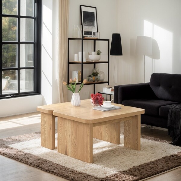 Rectangle Wood Coffee Table, Modular Coffee Table Set of 2