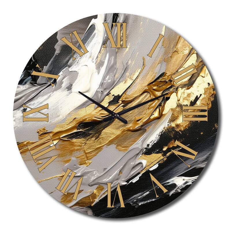 Designart "Dreams Of Abundance Black And Gold I" Abstract Painting Oversized Wall Clock