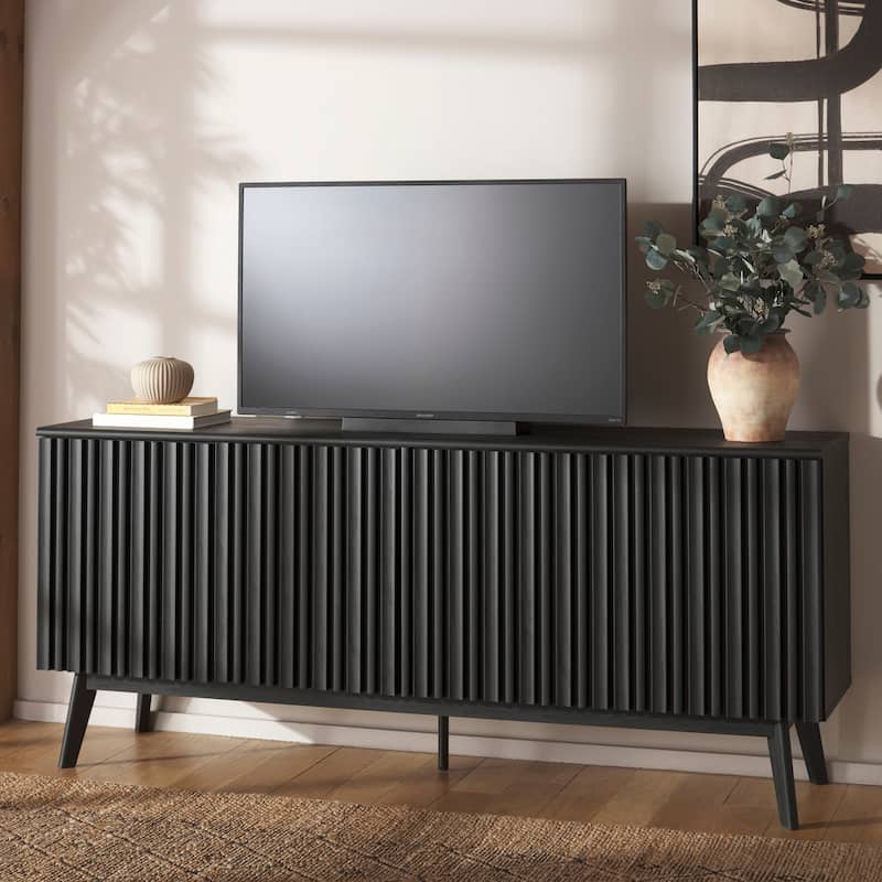 SAFAVIEH Helena 4-Door 4-Shelf Large Entertainment Media Stand for TVs up to 80" - 75"W x 18"D x 32"H - Black