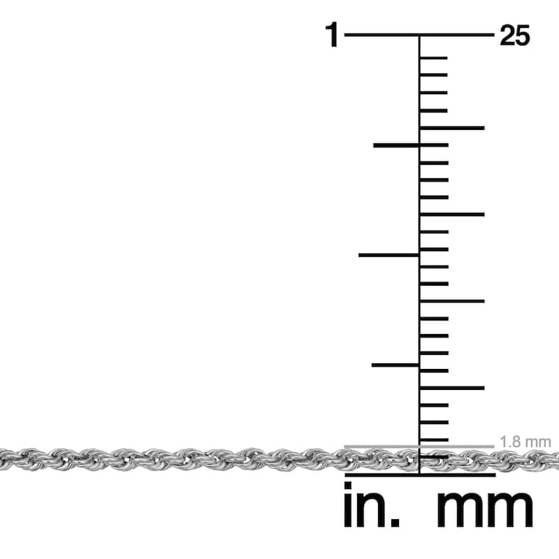 10k White Gold 1.8 millimeter Rope Chain Necklace