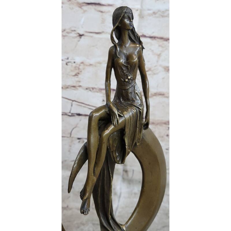 Signed Original Mavchi Venus On The Moon Bronze Sculpture Marble Base Figurine