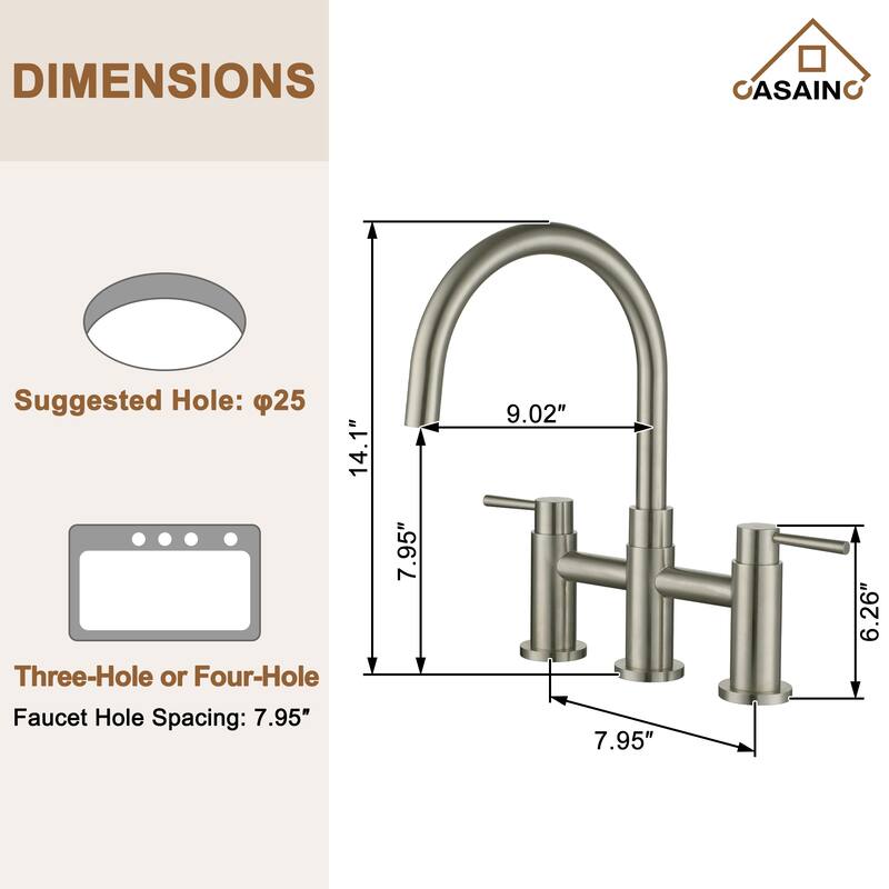 Double Handle Bridge Kitchen Faucet with Side Sprayer