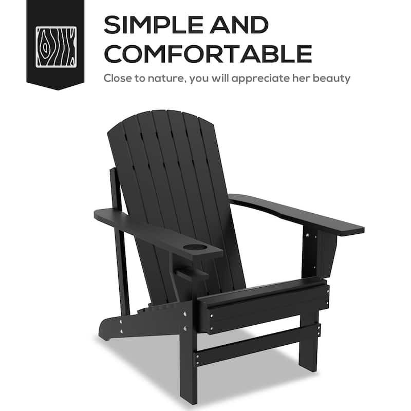 Wooden Adirondack Chair, Outdoor Weather Resistant Patio Lawn Chair with Cup Holder for Deck, Garden, Backyard