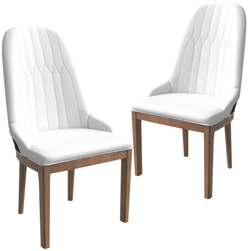 Leather Dining Chair with Rubberwood Legs Set of 4 Side Charis Sleek Diamond Stitching Back