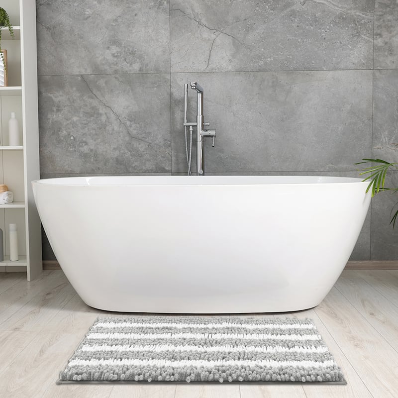 Striped Absorbent Chenille Bath Rugs, Non-Slip Plush Carpet, Floor Mats for Tub, Shower, Bathroom