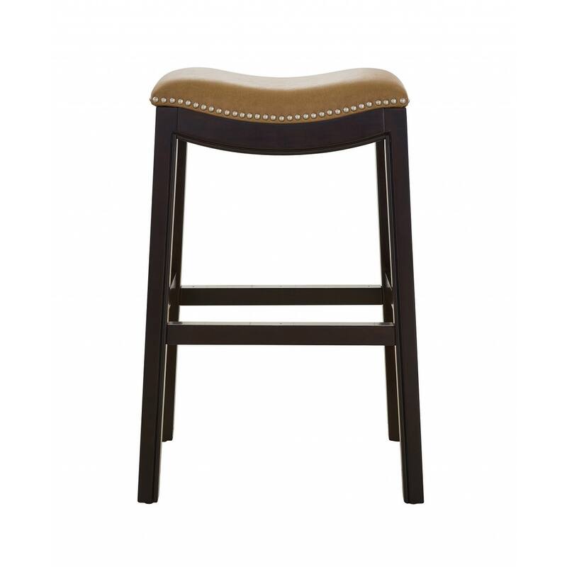 31" Tan and Espresso Faux Leather and Solid Wood Backless Counter Height Bar Chair