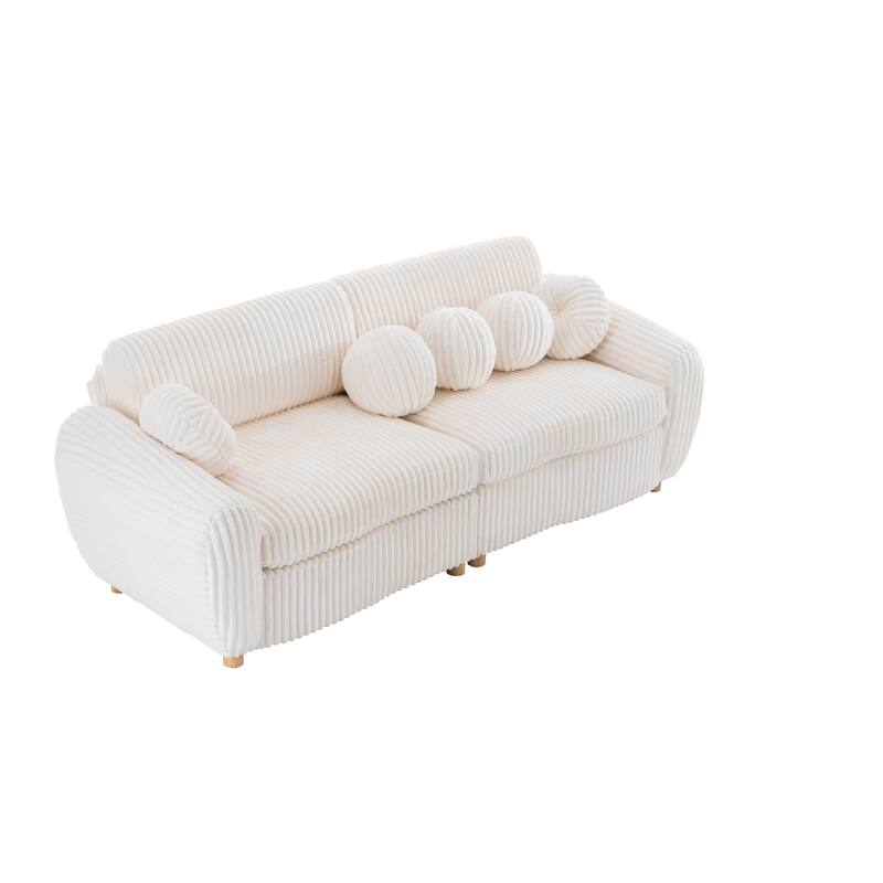 Modern Corduroy 2-Seater Sofa Corner sofa with Solid Wood Frame, for Living Room and Apartment, White