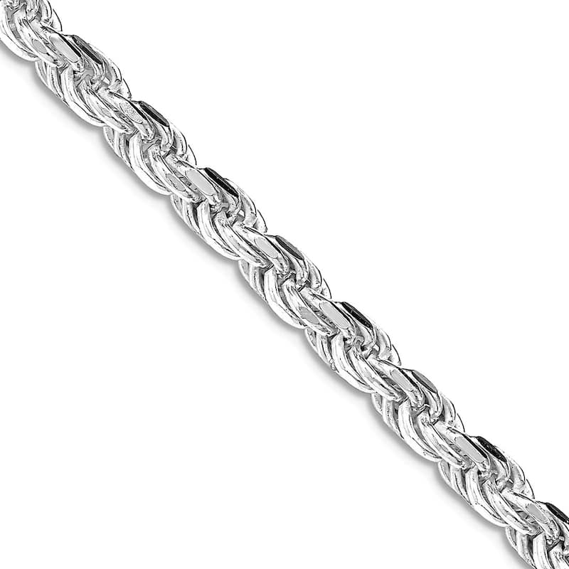 Curata 925 Sterling Silver Rhodium 4.25mm Diamond Cut Rope Chain Necklace for Men
