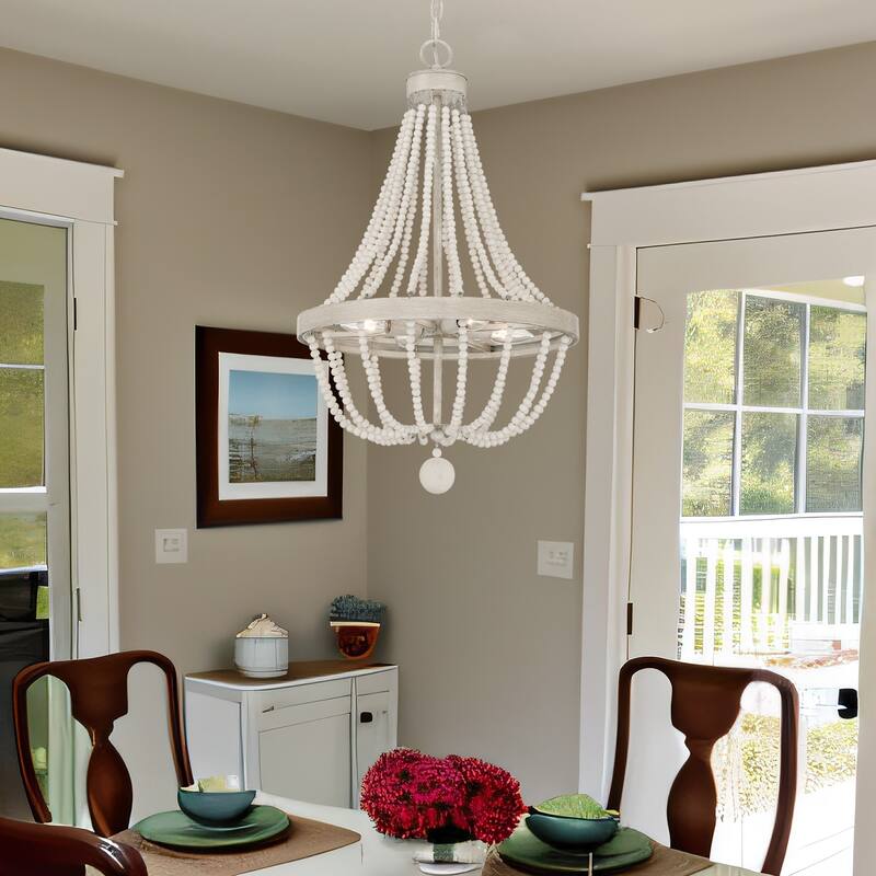 Cauhu 4-light Farmhouse Coastal Beaded Empire Chandelier for Dining Room - 16'' W x 16'' D x 27'' H