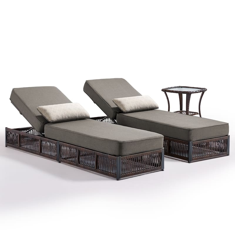 Gymojoy Outdoor Patio Chaise Lounge Chair, Luxury Recliner with 6-Position Backrest & 5-Inch Cushions Set of 2 with Side Table