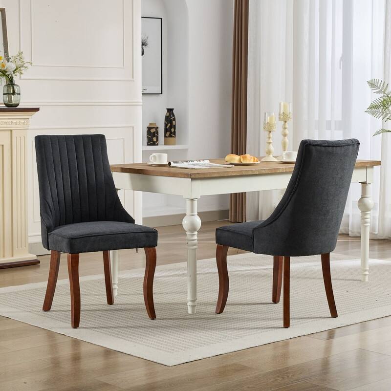 Set of 2 Modern Fabric Dining Chairs with High Backrest & Plush Cushioning - Curved Solid Wood Legs, Adjustable Balance
