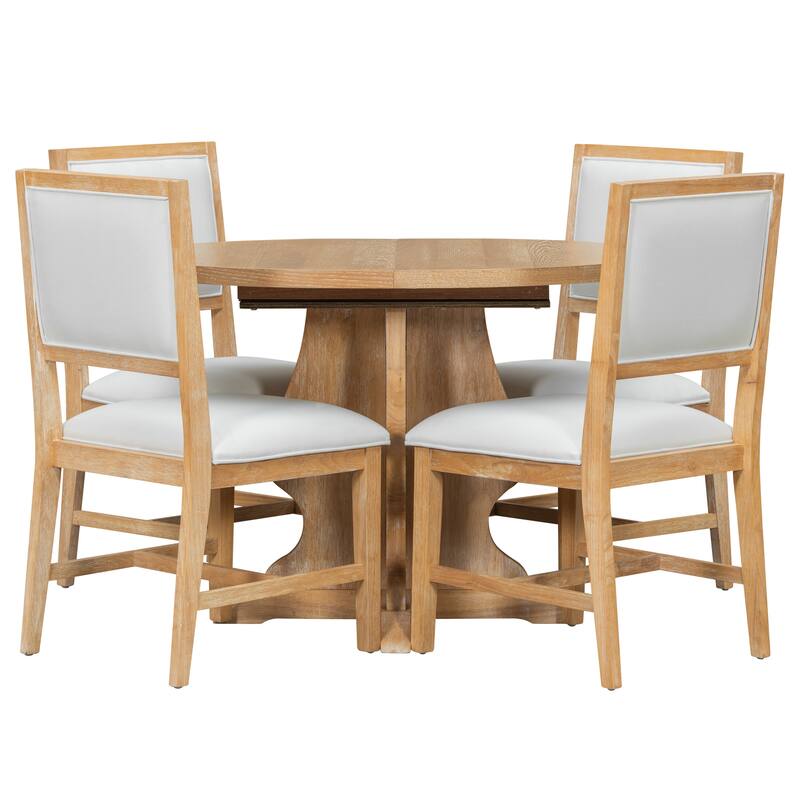 5-Piece Dining Table Set Extension from 42.5 to 58.2-Inches with 4 Upholstered Chairs, Wood Kitchen Dining Table & Chair Set