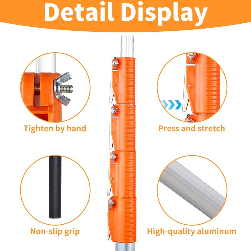 Orange-Silver Adjustable 4-24ft Telescopic Pole with Snap-On Lock for Cleaning Painting and High Reach - 4-24-Feet