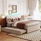 preview thumbnail 1 of 32, Eye-catching Design Teddy Fleece Upholstered Platform Bed with Twin XL Trundle, LED Light, Queen Size Beige