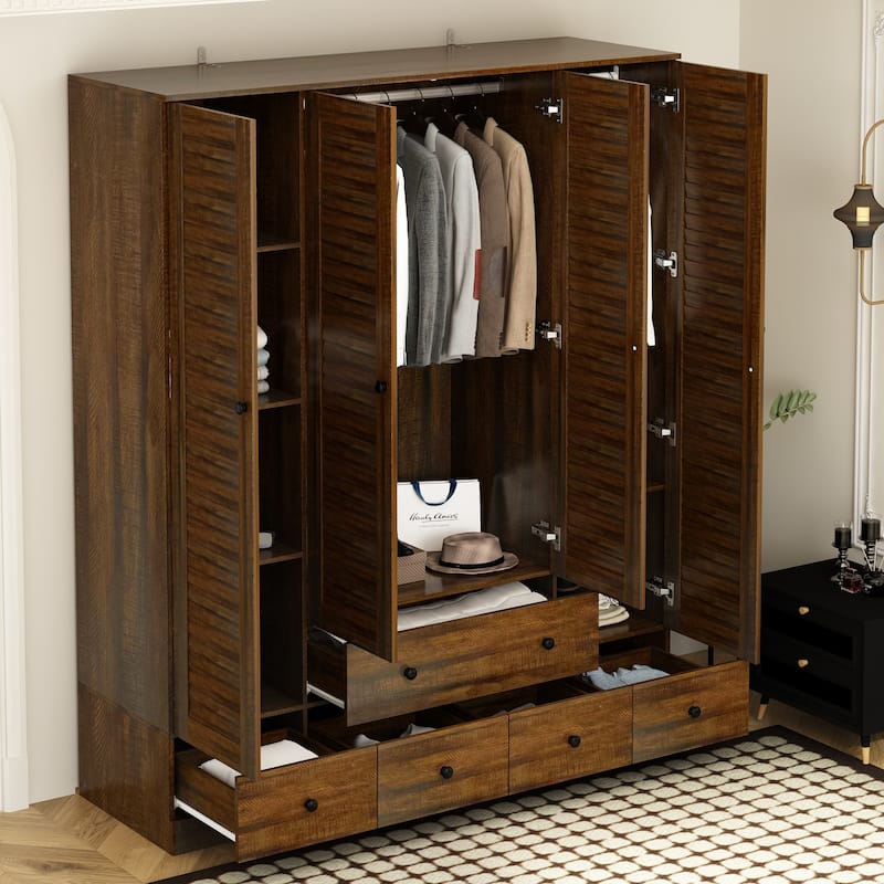 Wardrobe Armoire Closet 59"W Large Freestanding Wardrobe Cabinet White