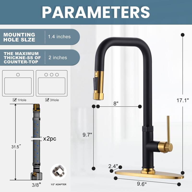 WOWOW Pull Down Sprayer Kitchen Faucet with Soap Dispenser