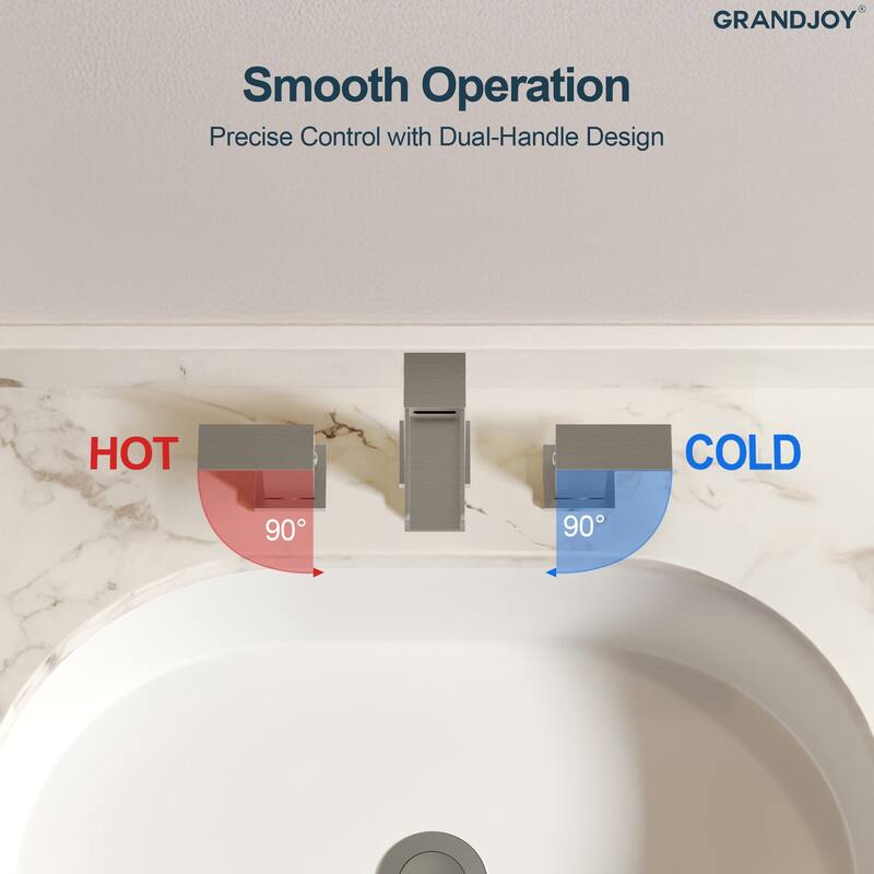 GRANDJOY Widespread 2-Handle LED Waterfall Bathroom Sink Faucet